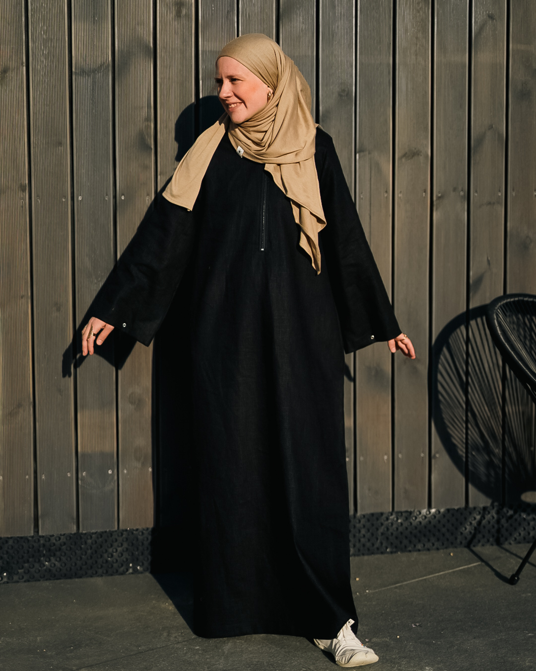 Leinen Abaya "Alma" mit Baumwolle - black