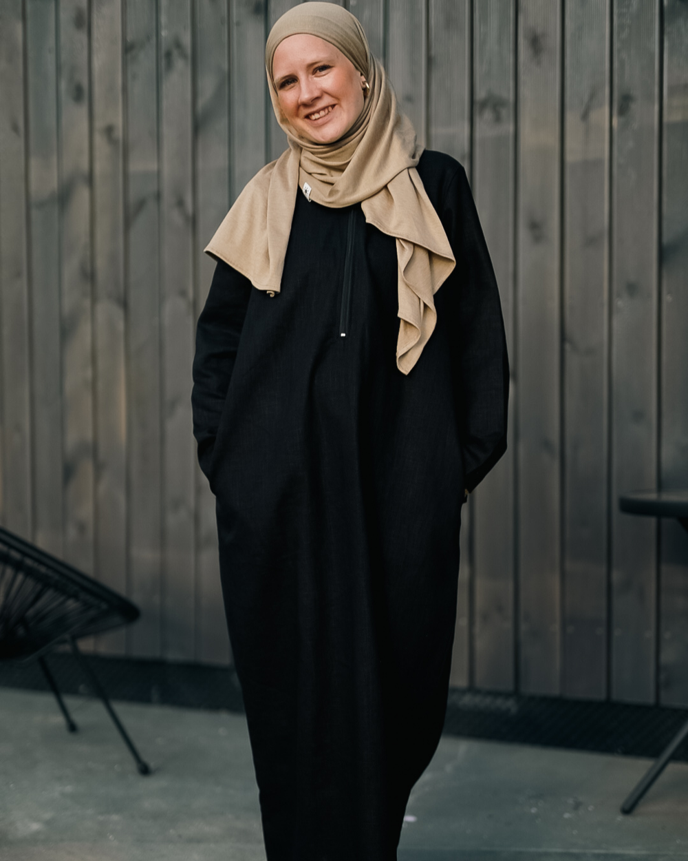 Leinen Abaya "Alma" mit Baumwolle - black