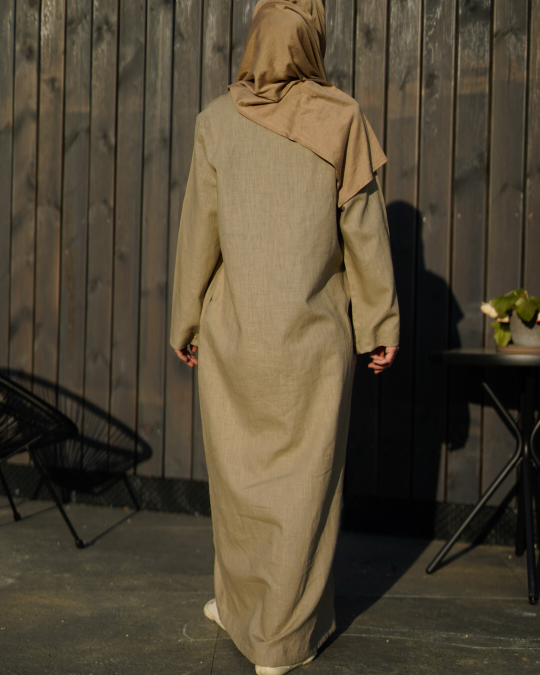 Linen abaya "Alma" with cotton - sand