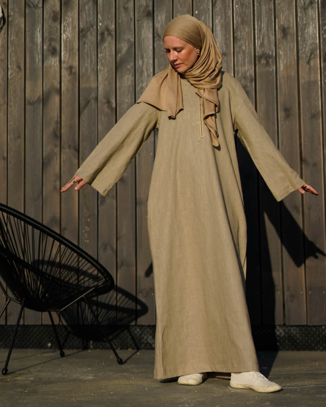Leinen Abaya "Alma" mit Baumwolle - sand