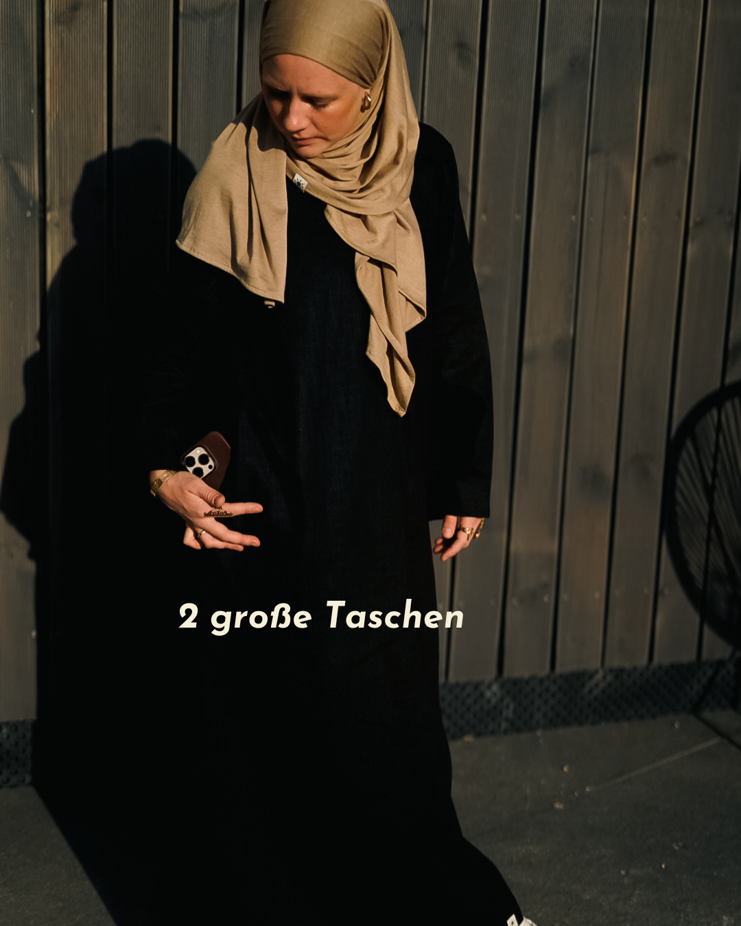 Leinen Abaya "Alma" mit Baumwolle - black