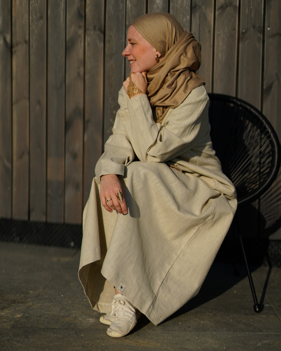 Leinen Abaya "Alma" mit Baumwolle - natural