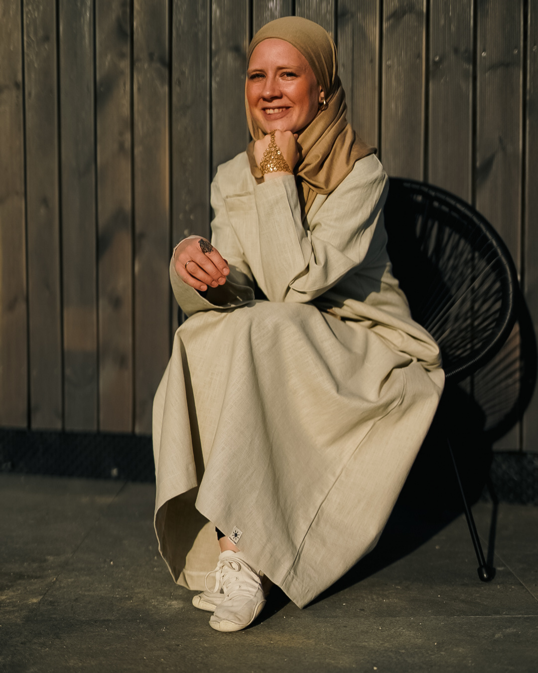 Leinen Abaya "Alma" mit Baumwolle - natural