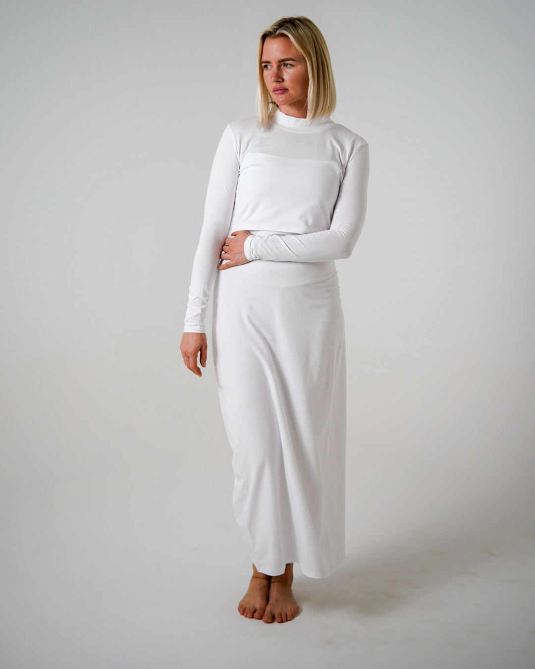 white long sleeve slip dress midi slip long sleeves White EXTRA LARGE / White