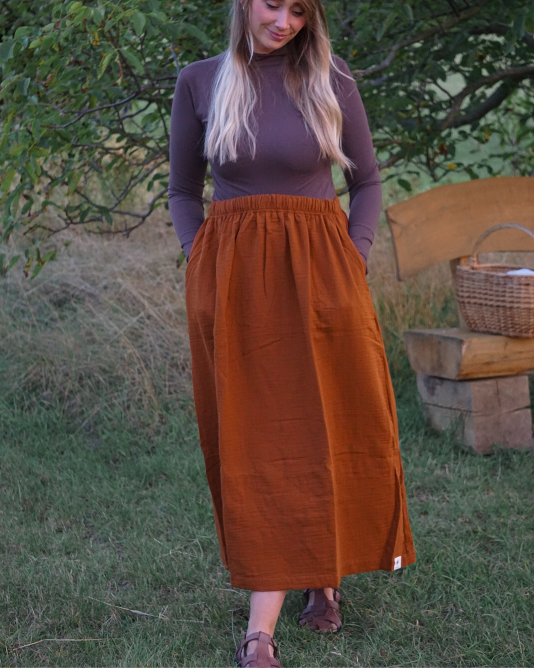 "Juniper" Muslin Skirt Made from Organic Cotton (Caramel)