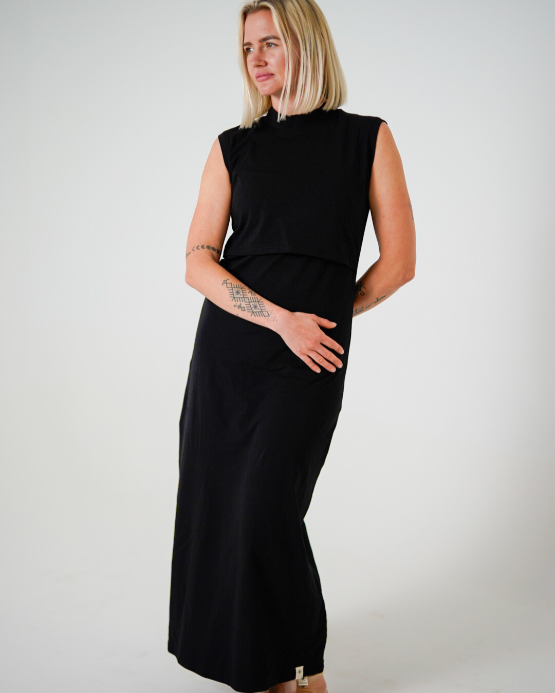 black cotton slip dress Sleeveless made from organic 