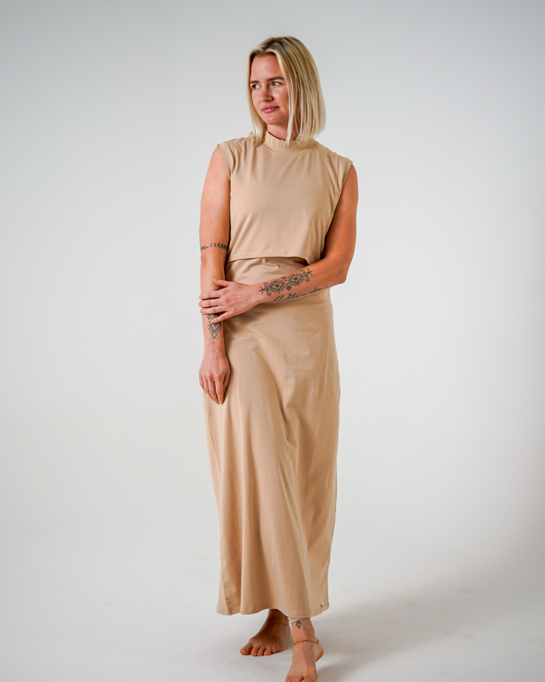 Unterkleid ärmellos aus Bio-Baumwolle "Luna" (Light Taupe)