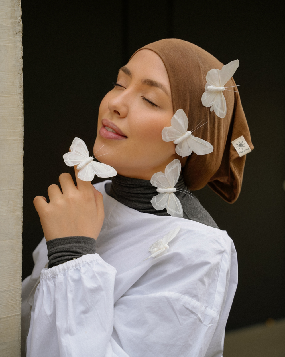 Schlauchbonnet aus Seide und Bio-Baumwolle "Mariposa" (Chestnut)