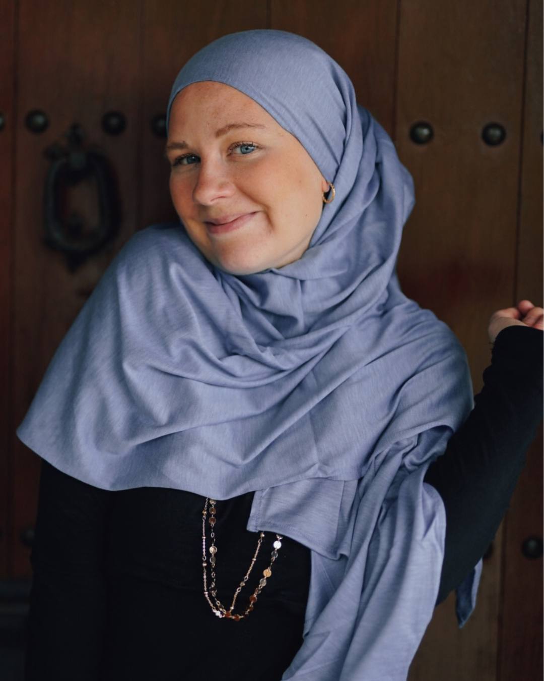 Hijab Premium Jersey « Mariposa » en soie et coton biologique (Azzurro)