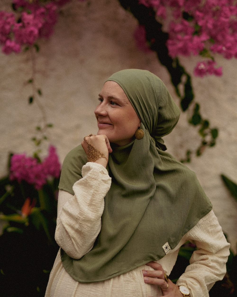 Mini Khimar Sandy aus Viskose und Leinen (Forest Green)