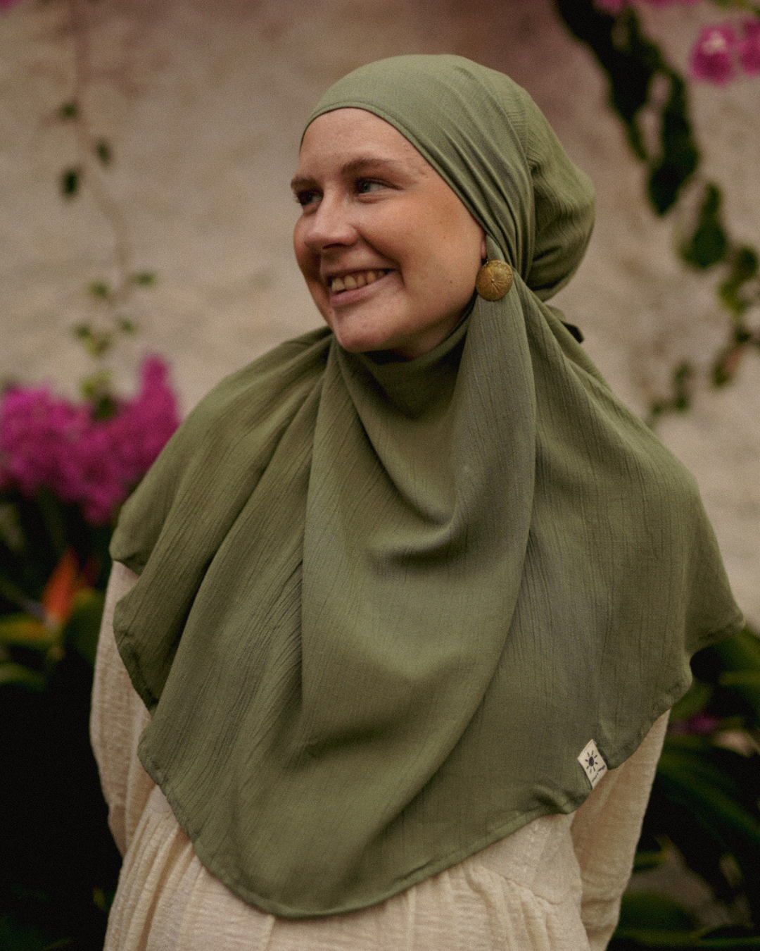 Mini Khimar Sandy aus Viskose und Leinen (Forest Green)