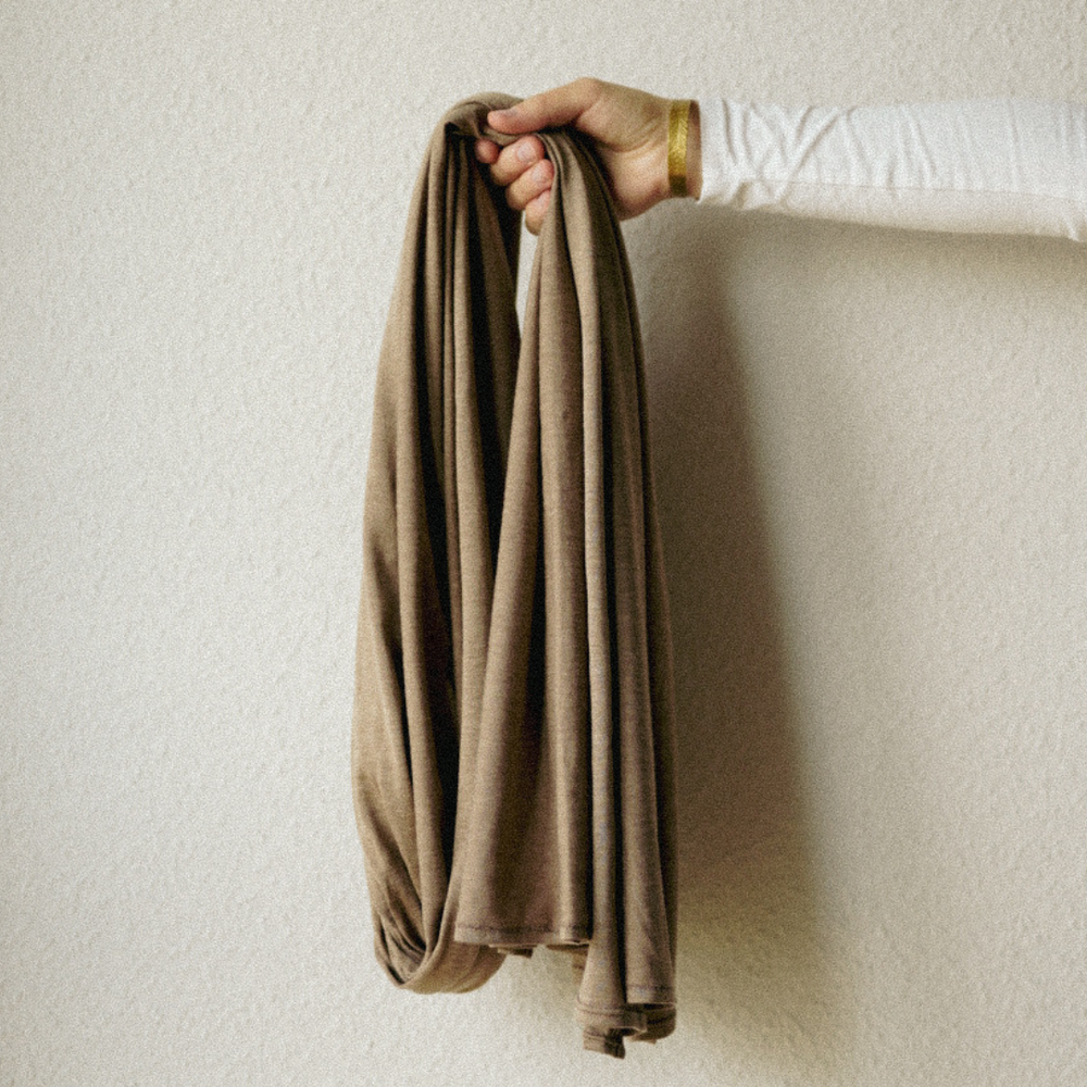 Premium jersey hijab made of silk and organic cotton hazelnut - "Mariposa"