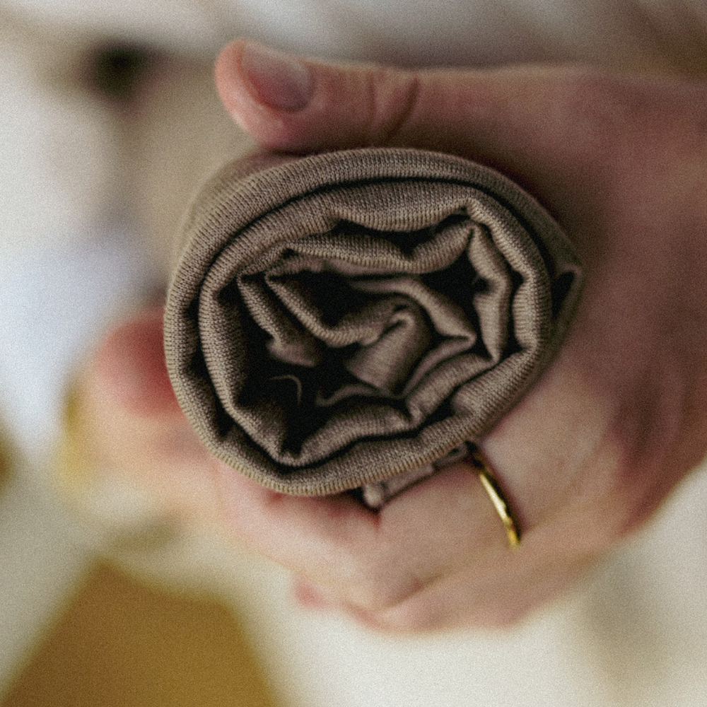 Premium jersey hijab made of silk and organic cotton hazelnut - "Mariposa"