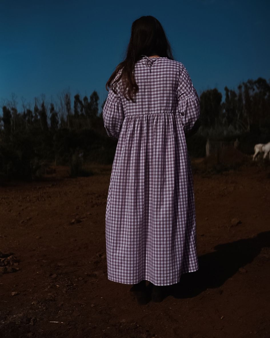 Gingham Maxikleid "Rosemary" aus reiner Baumwolle (Mauve)