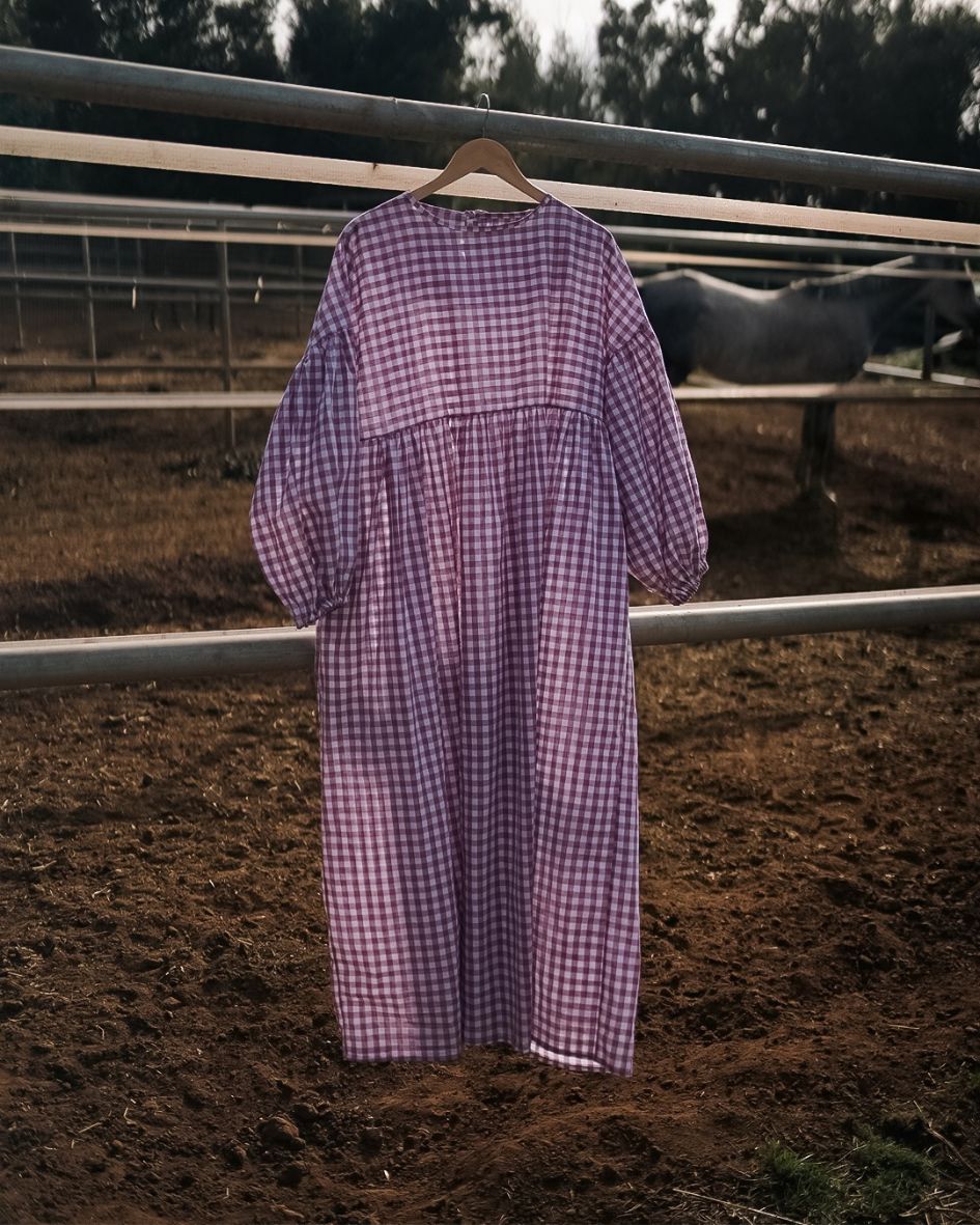 Gingham Maxikleid "Rosemary" aus reiner Baumwolle (Mauve)