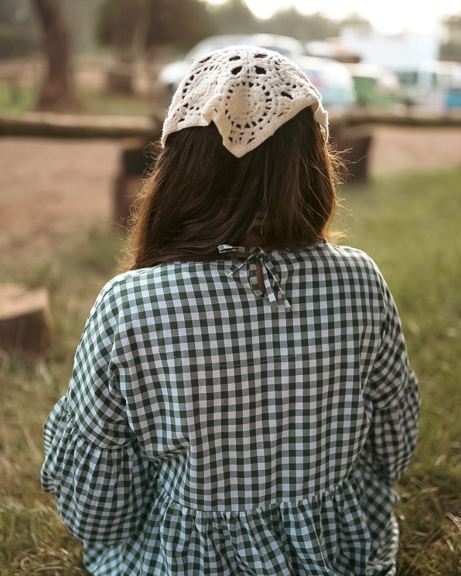 Robe longue à carreaux vichy « Rosemary » en pur coton (vert antique)