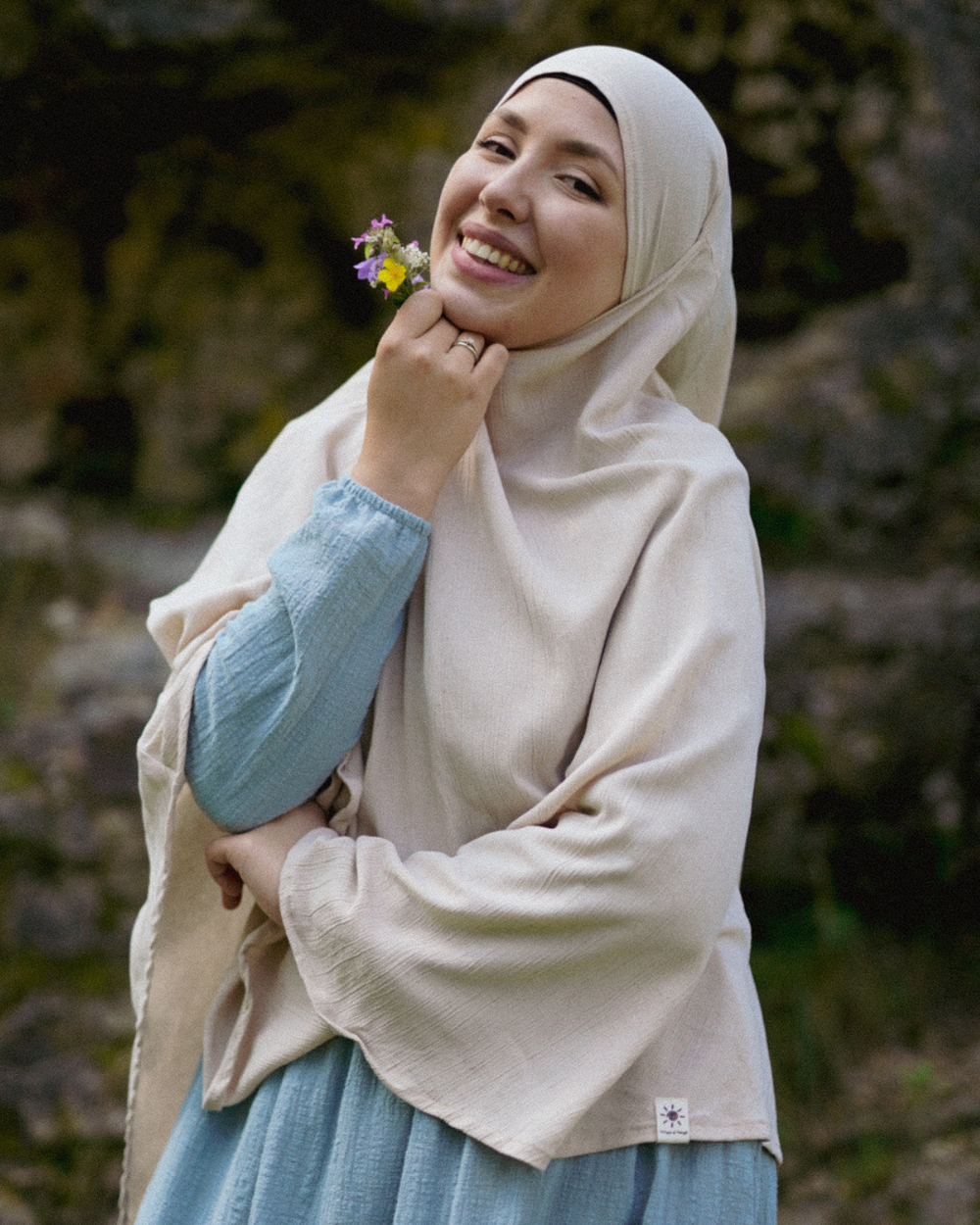 Sandy Crinkle Khimar aus Viskose und Leinen (Linen Beige)