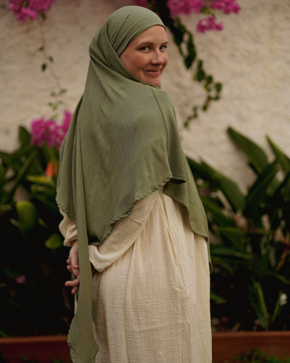 Khimar Sandy aus Viskose und Leinen  (Forest Green)