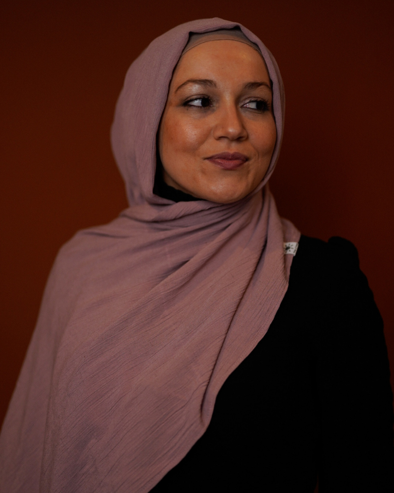 Crinkle chiffon hijab made of viscose and linen Lilac - Sandy