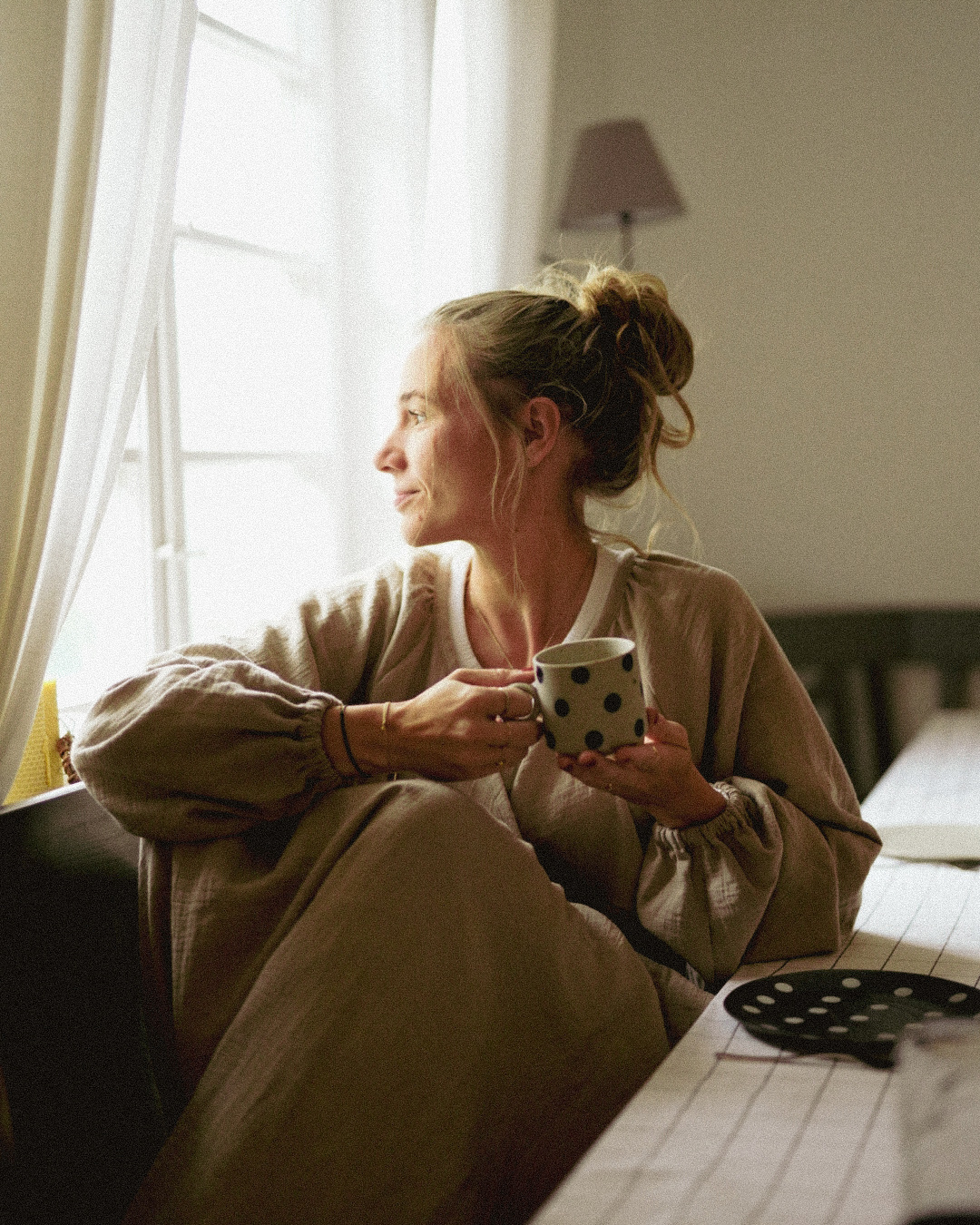 Stillfreundliche Wickel Abaya "Lunaria" aus Bio-Baumwolle (Vintage Taupe)