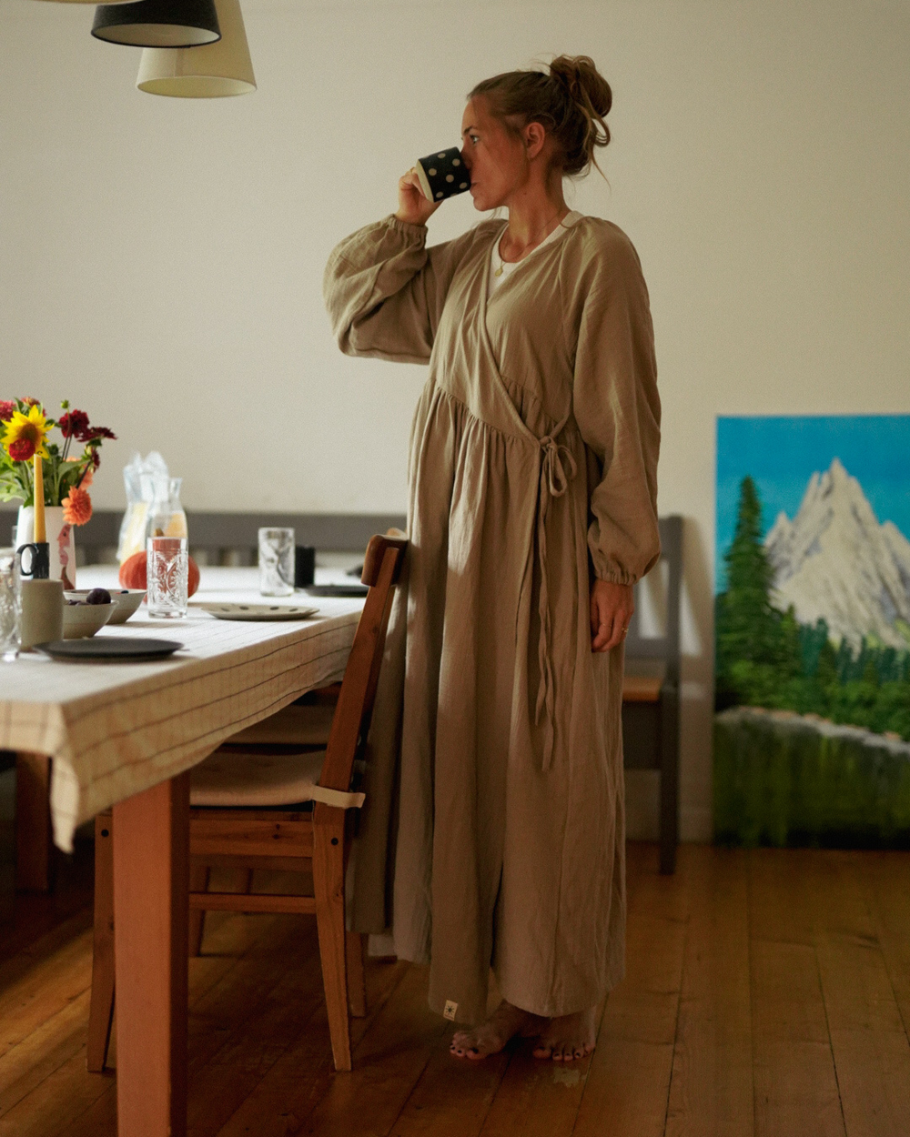 Stillfreundliche Wickel Abaya "Lunaria" aus Bio-Baumwolle (Vintage Taupe)