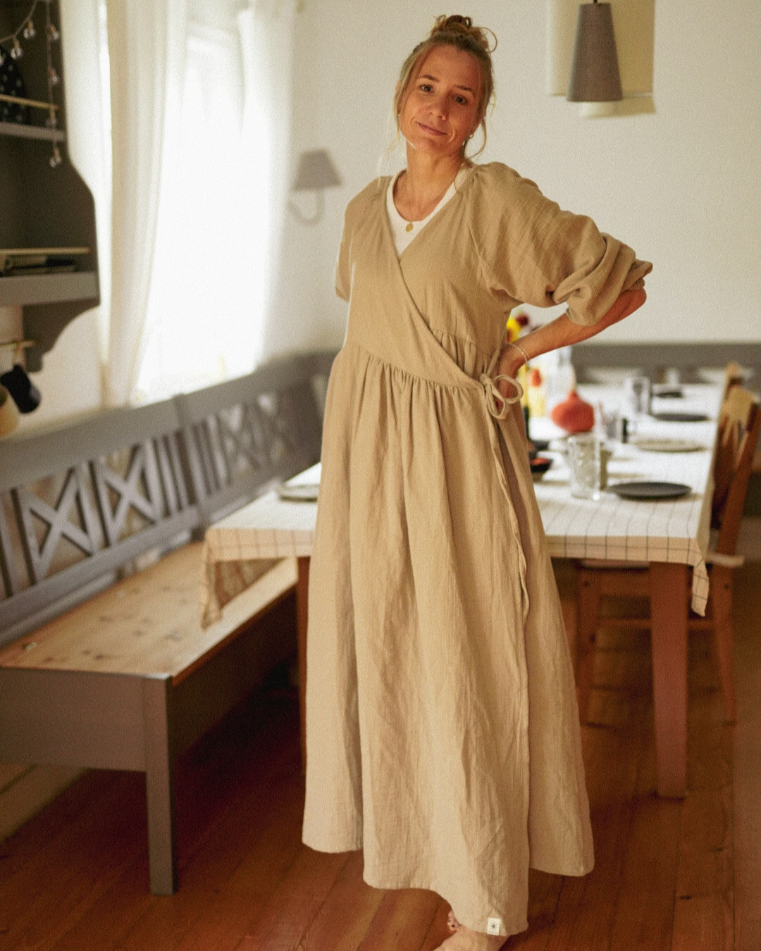 Stillfreundliche Wickel Abaya "Lunaria" aus Bio-Baumwolle (Vintage Taupe)