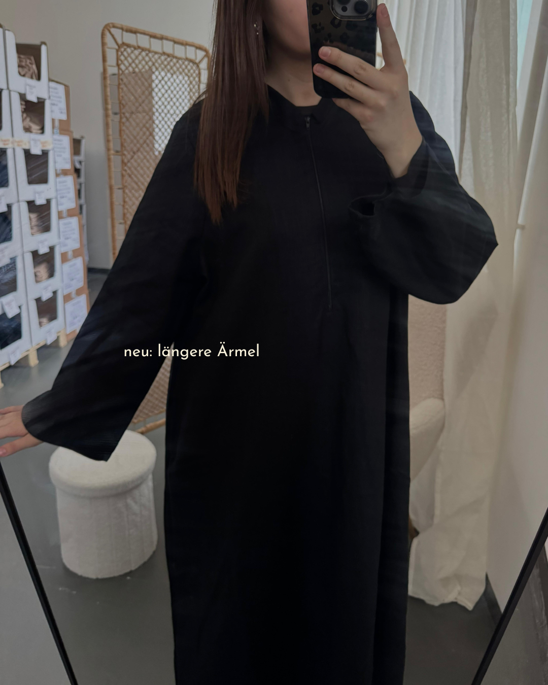 Leinen Abaya "Alma" mit Baumwolle - black