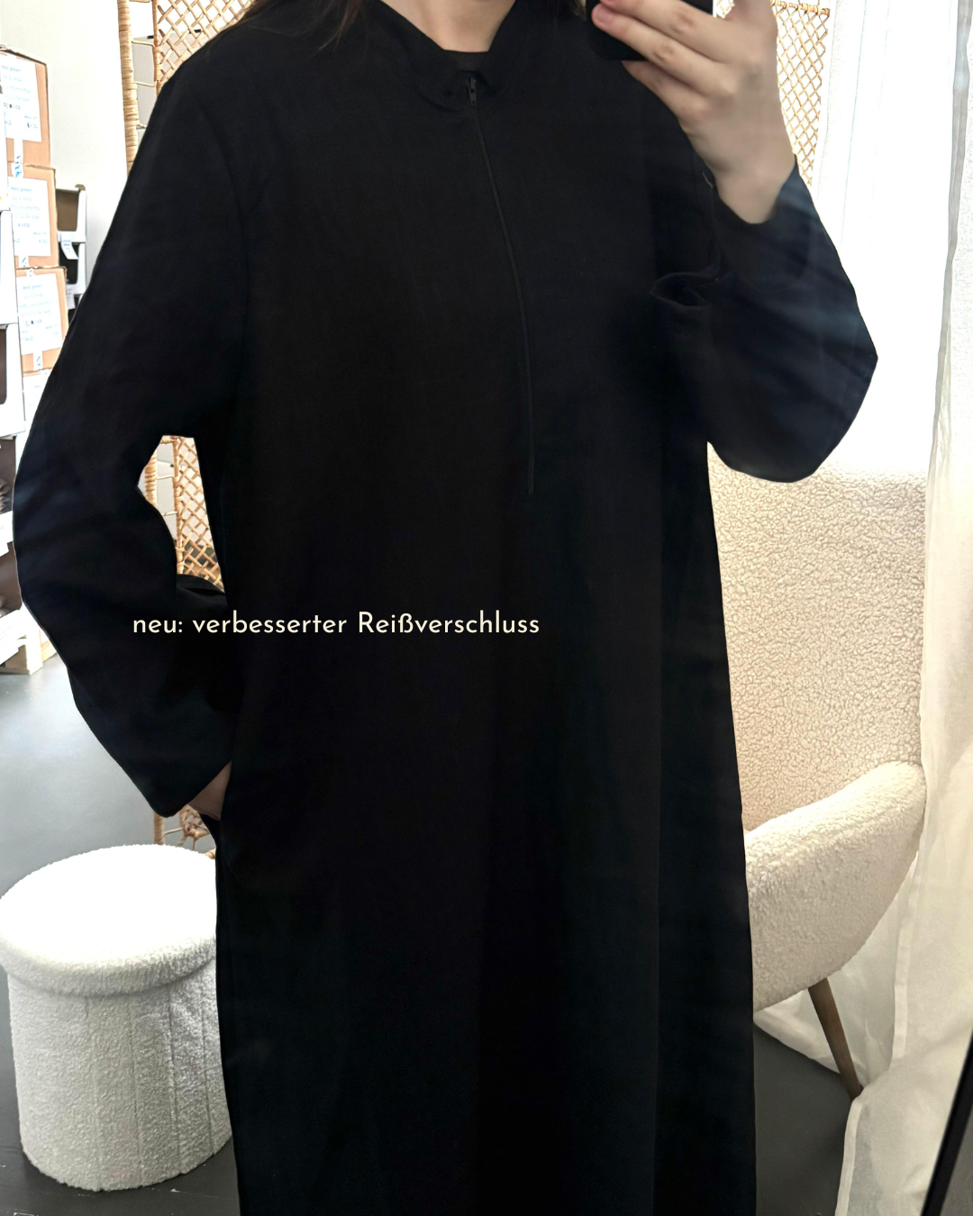 Leinen Abaya "Alma" mit Baumwolle - black