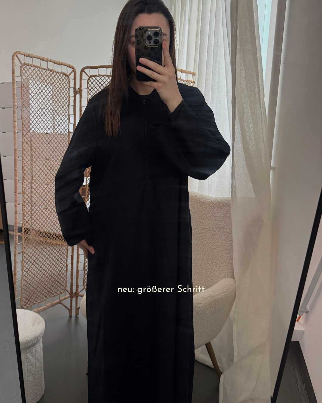 Leinen Abaya "Alma" mit Baumwolle - black