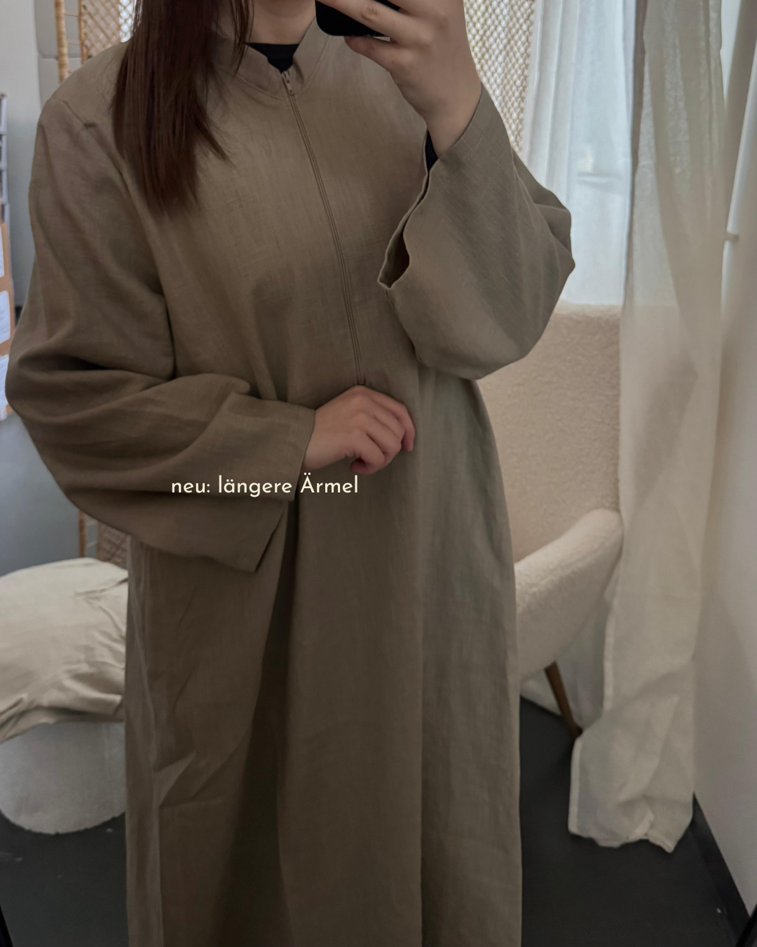 Linen abaya "Alma" with cotton - sand