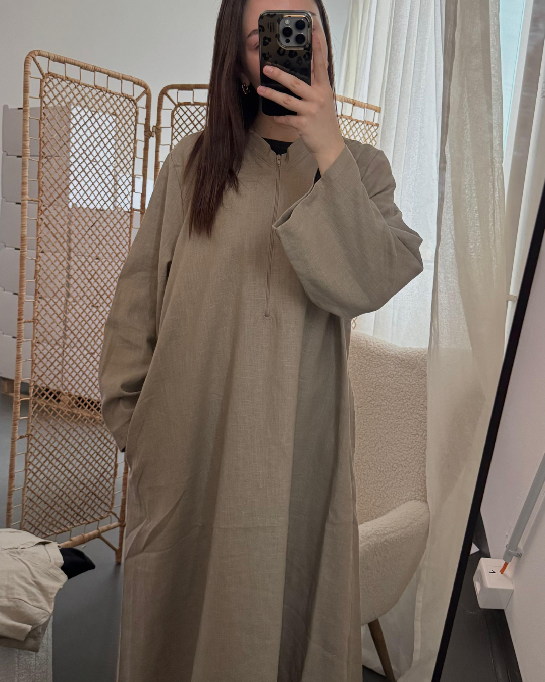 Linen abaya "Alma" with cotton - sand