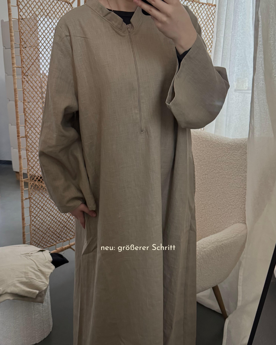 Linen abaya "Alma" with cotton - sand